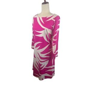 New Julie Brown NYC Pink Pineapple Print Sheath Dress 3/4 Sleeve Size Large $170